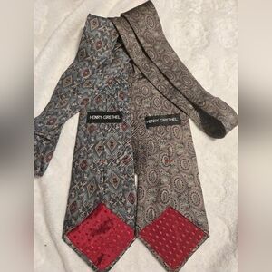 Lot of 2 Henry Grethel 100% Italian Silk Ties Vintage Paisley & Geometric Blue